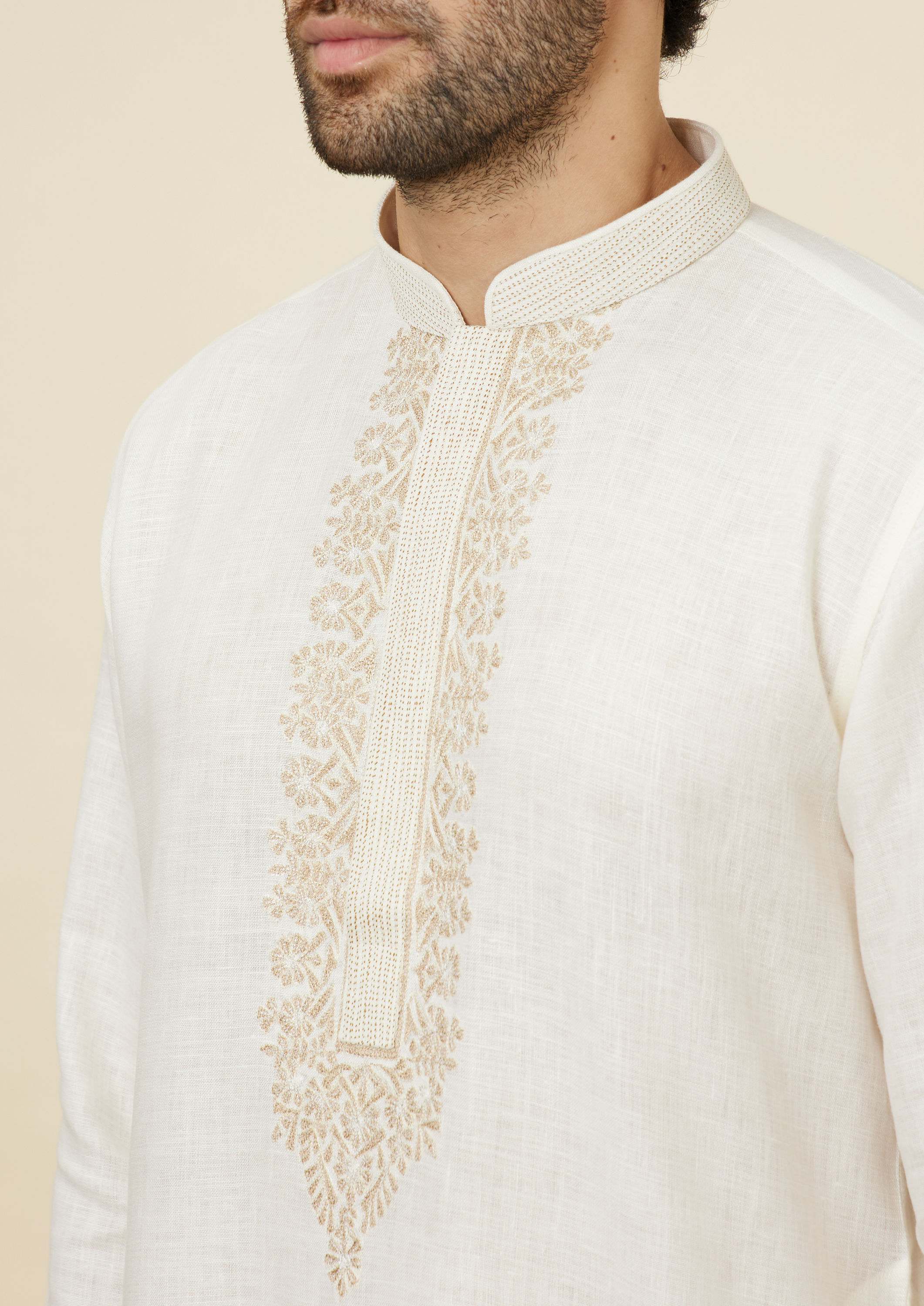 Twamev Men Cream Connection Kurta Set