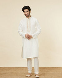 Twamev Men Ivory Linen Embroidered Kurta Set