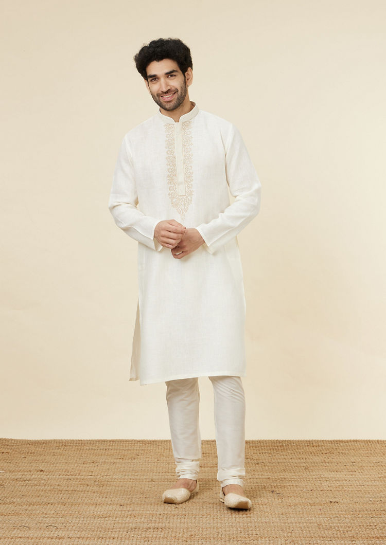Twamev Men Cream Connection Kurta Set