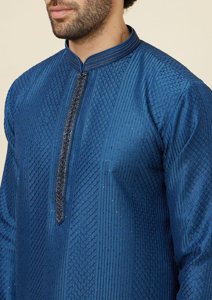 Twamev Men Contemporary Teal Tale Kurta Set