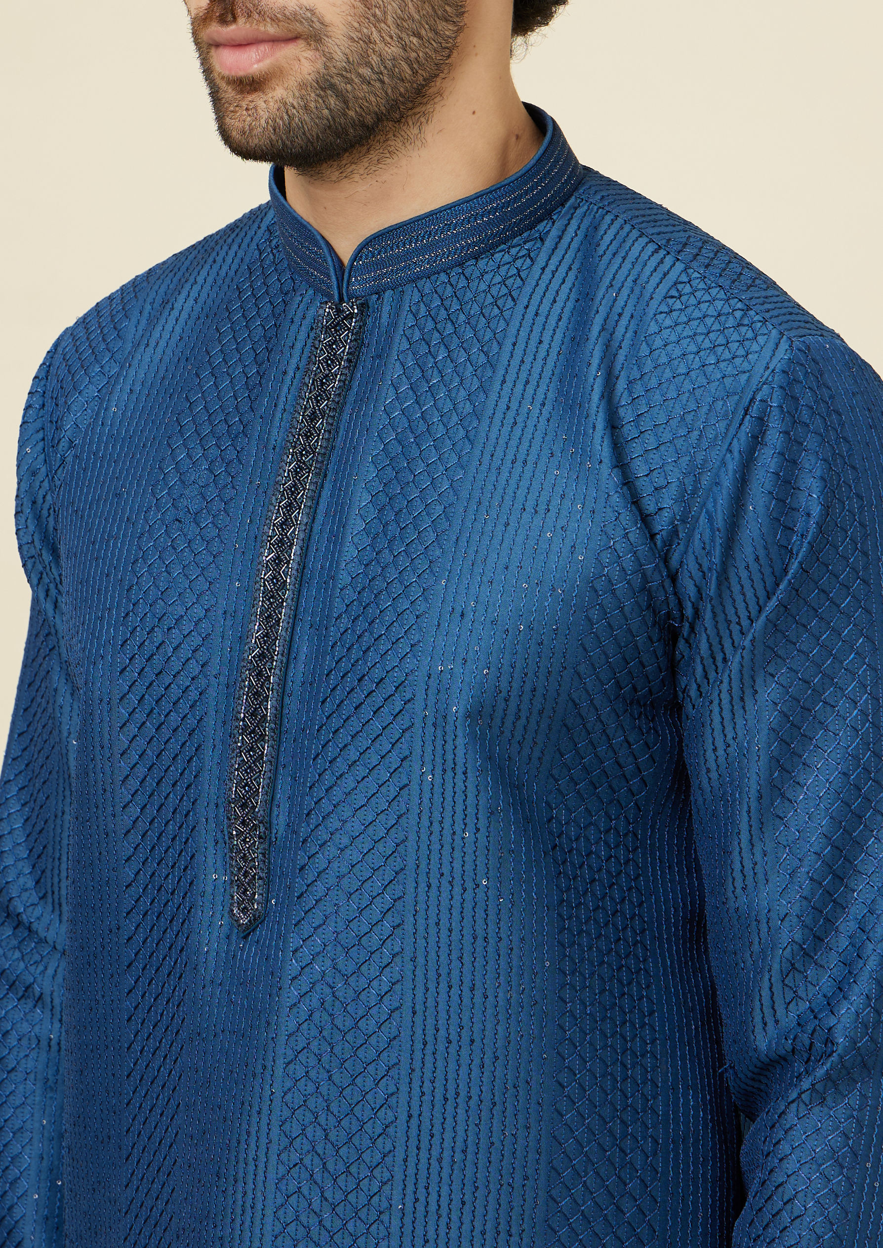 Twamev Men Contemporary Teal Tale Kurta Set