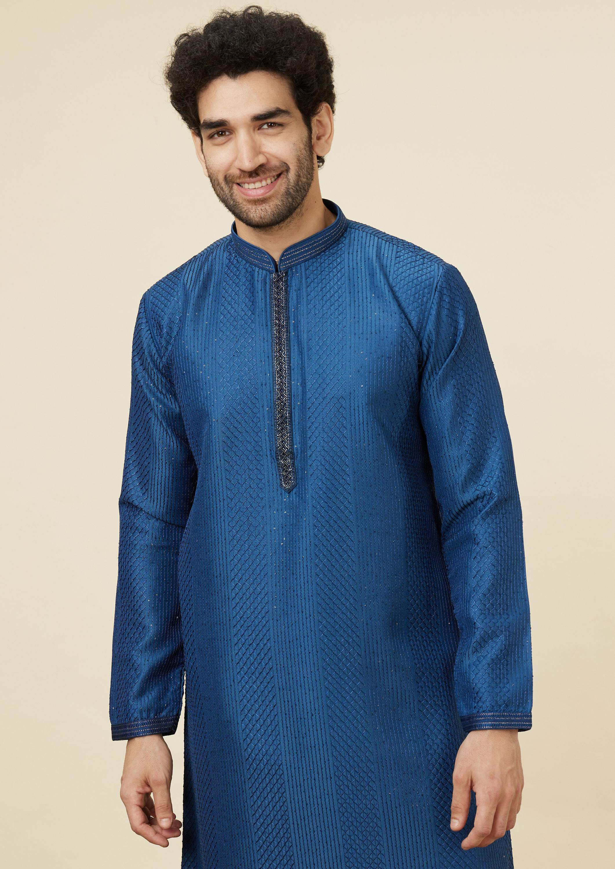 Twamev Men Contemporary Teal Tale Kurta Set