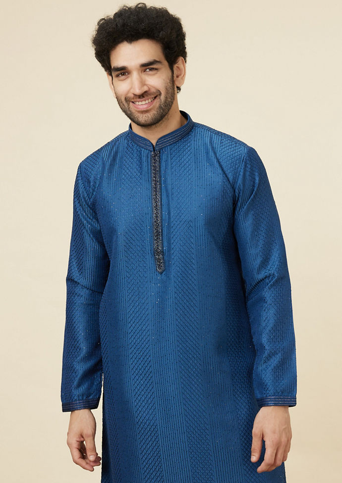 Twamev Men Contemporary Teal Tale Kurta Set