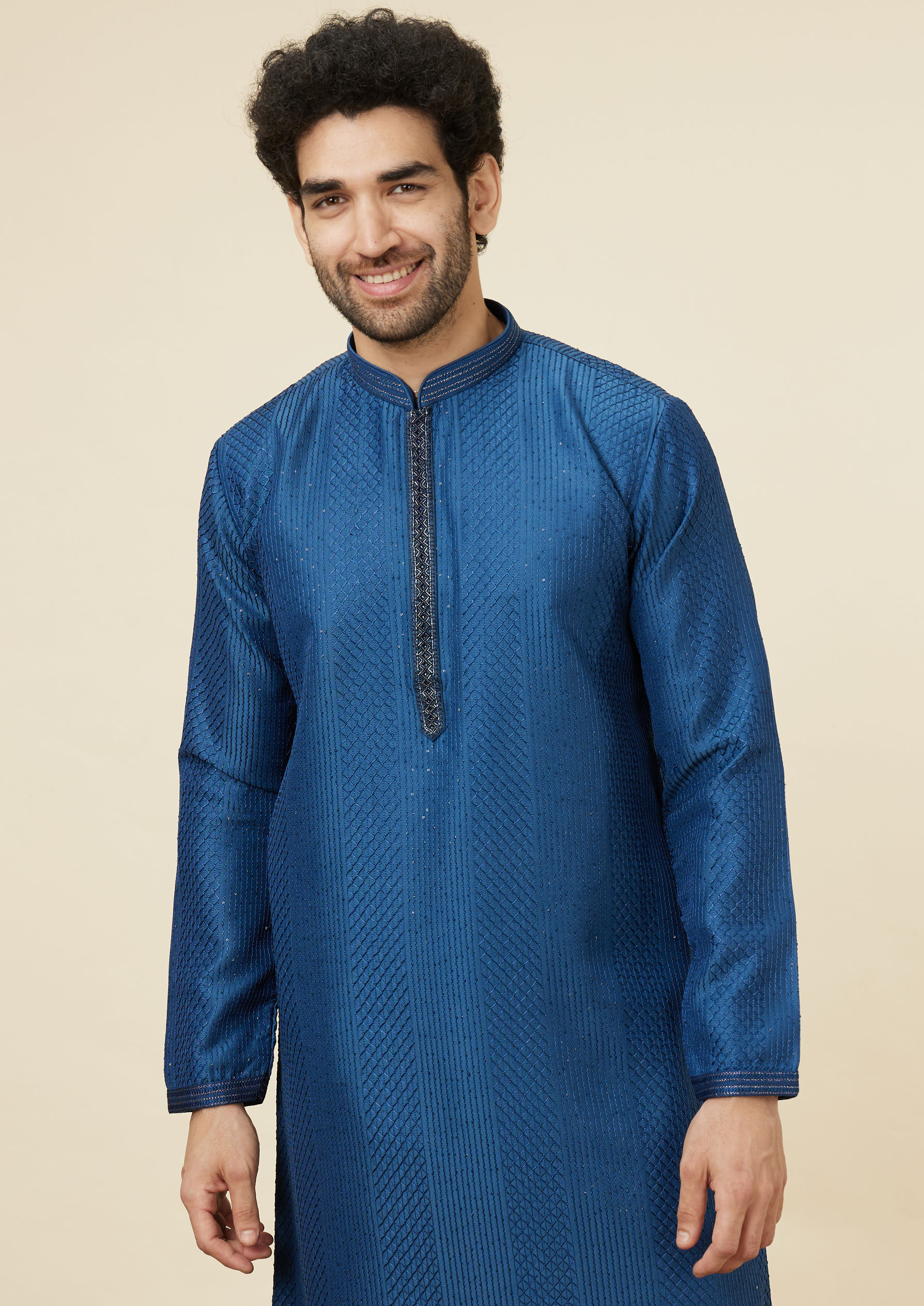Twamev Men Contemporary Teal Tale Kurta Set