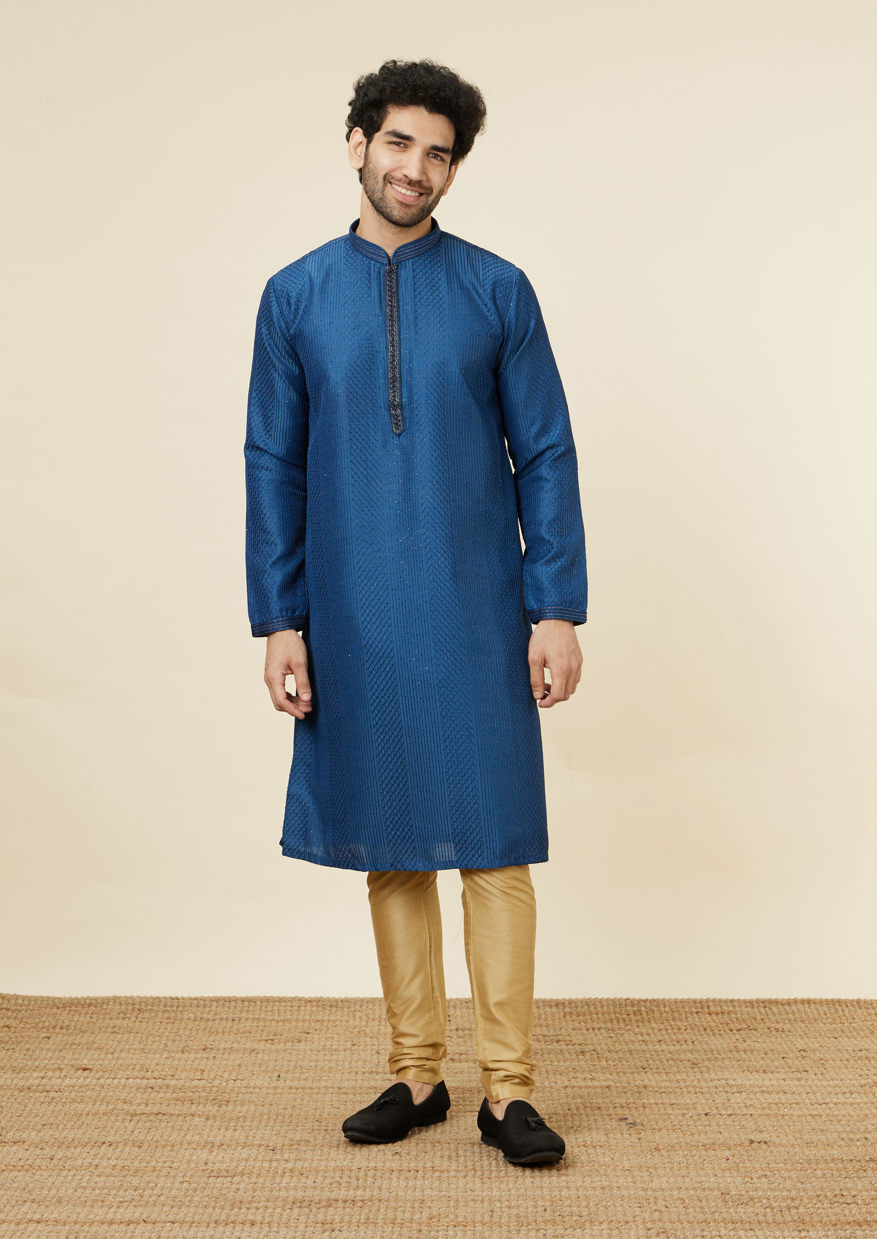 Twamev Men Contemporary Teal Tale Kurta Set