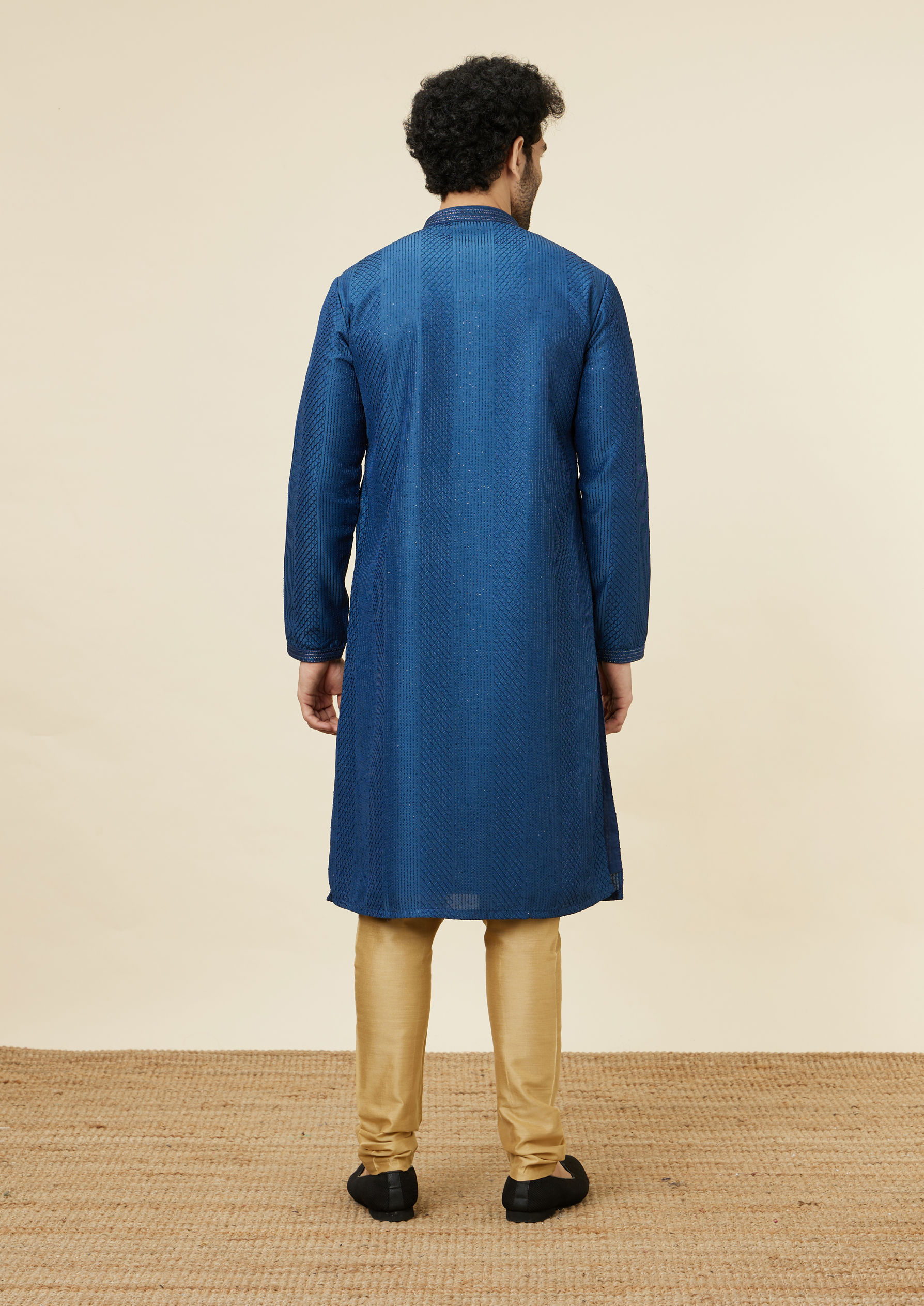 Twamev Men Contemporary Teal Tale Kurta Set