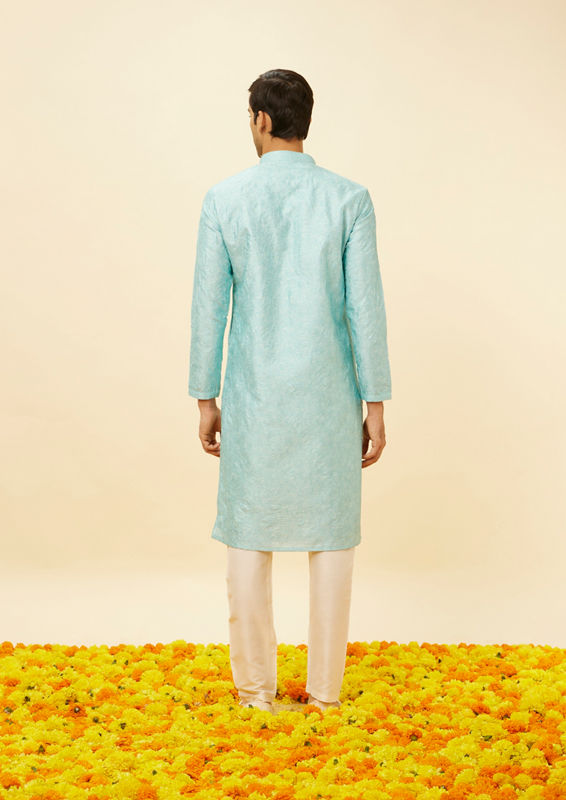 Twamev Men Icy Blue Bel Buti Printed Kurta Set