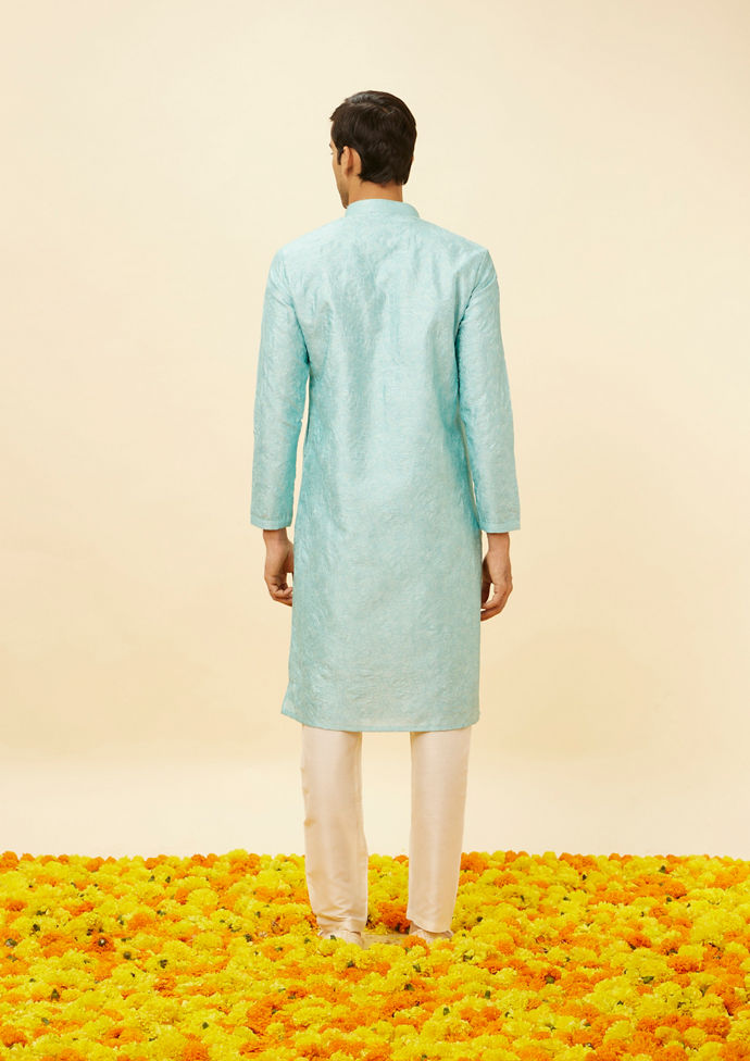 Twamev Men Icy Blue Bel Buti Printed Kurta Set
