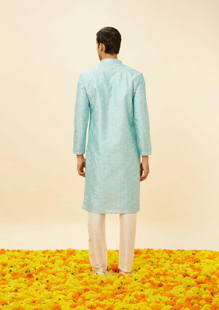 Twamev Men Icy Blue Bel Buti Printed Kurta Set