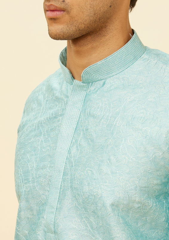 Twamev Men Icy Blue Bel Buti Printed Kurta Set