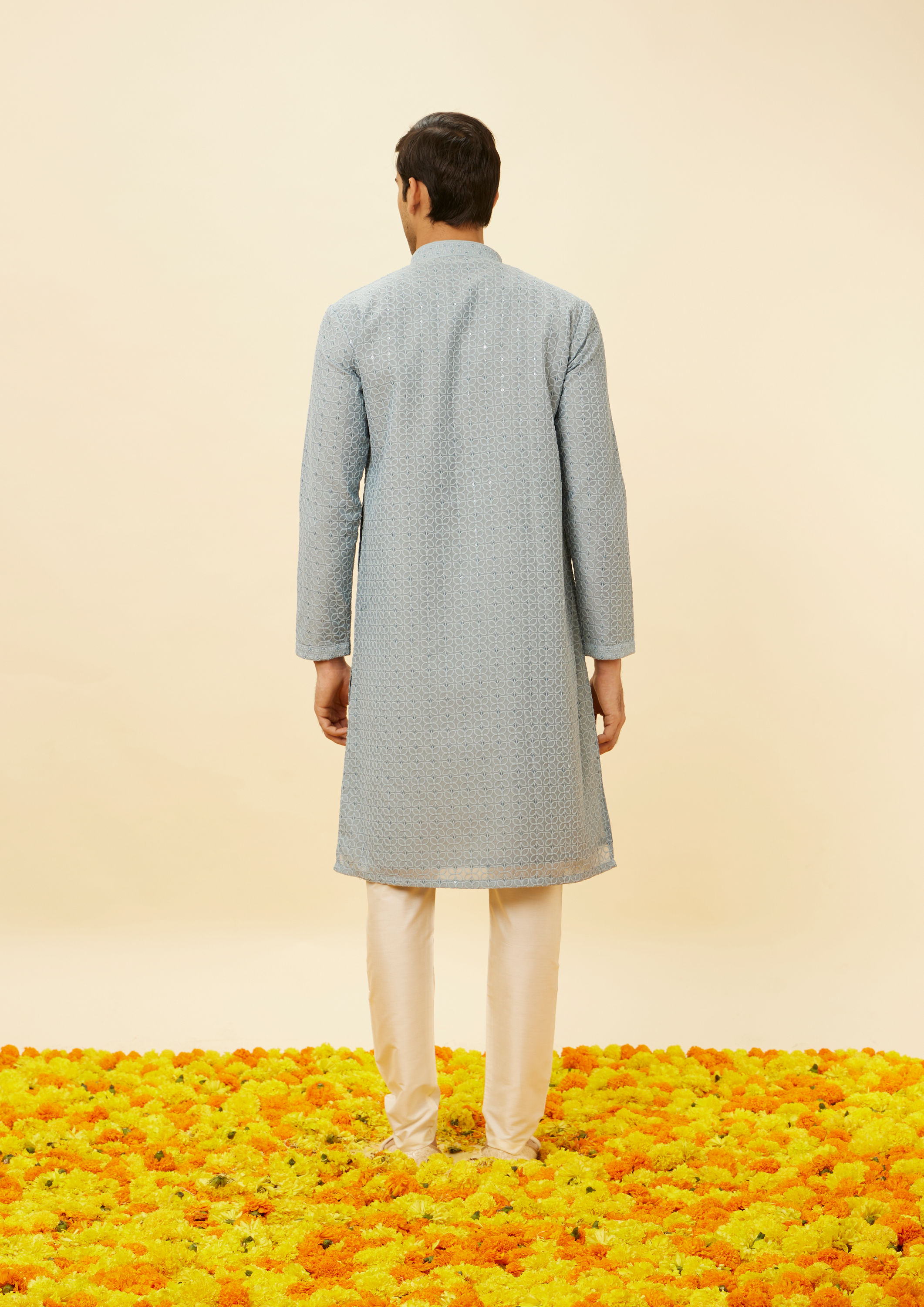 Twamev Men Serene Blue Sequined Chikankari Kurta Set