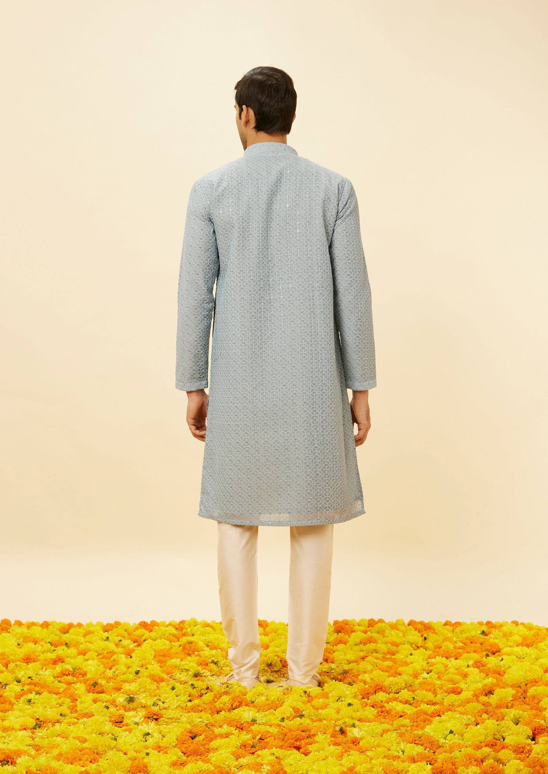 Twamev Men Serene Blue Sequined Chikankari Kurta Set