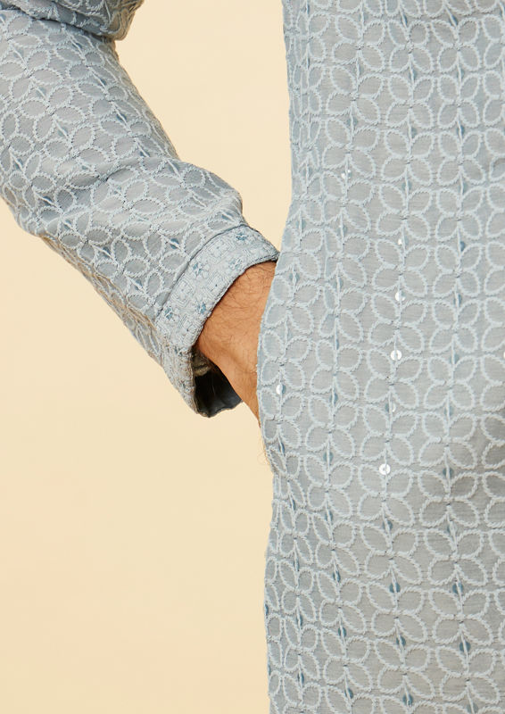 Twamev Men Serene Blue Sequined Chikankari Kurta Set