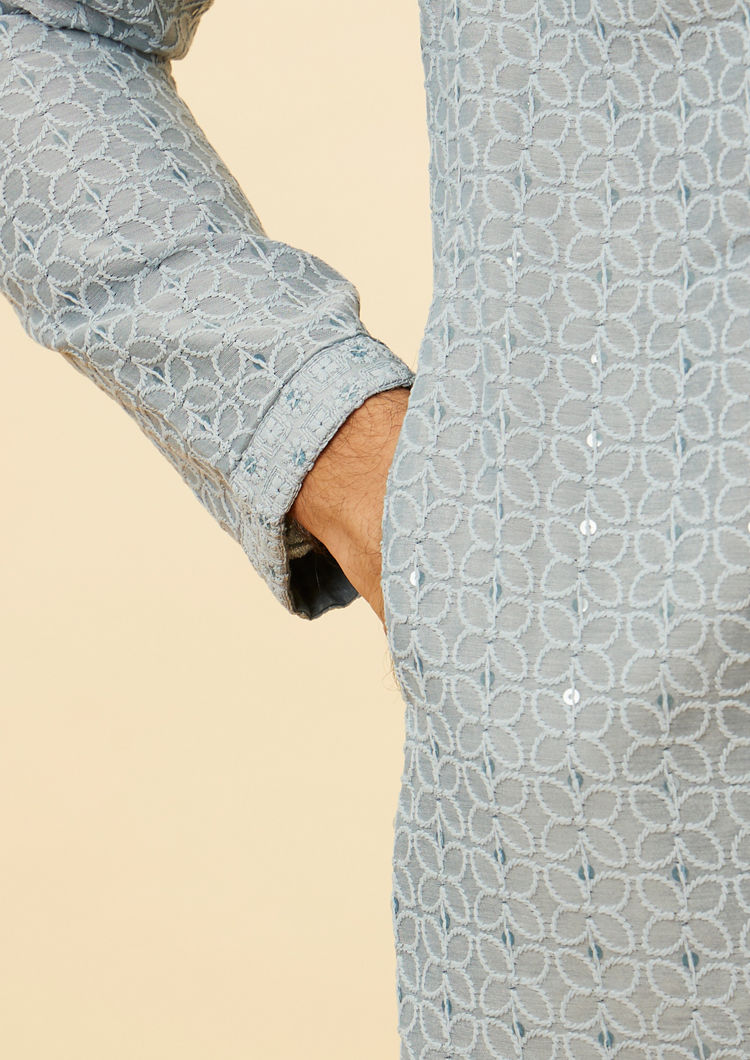 Twamev Men Serene Blue Sequined Chikankari Kurta Set