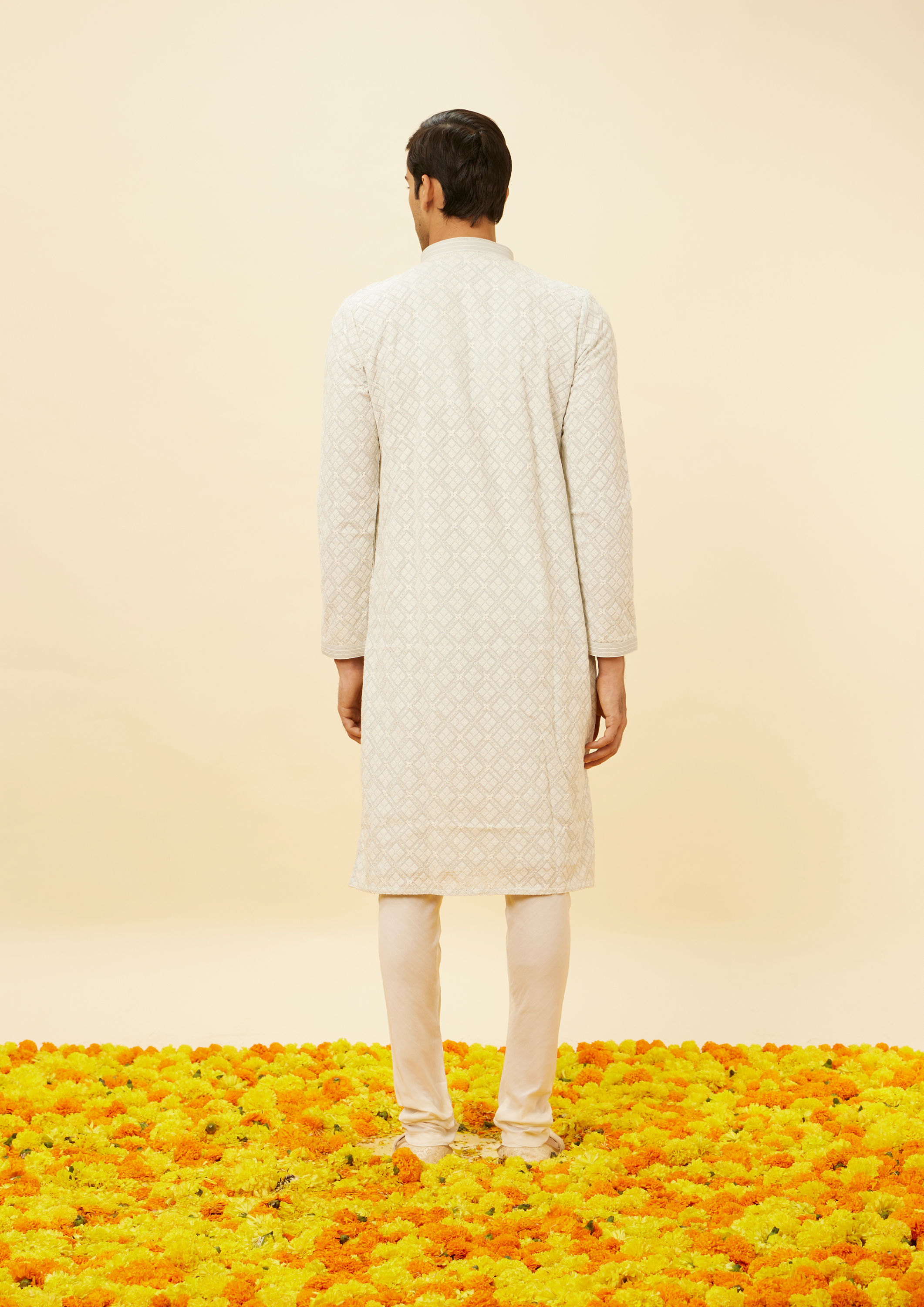 Twamev Men Mist Blue Sequined Chikankari Kurta Set