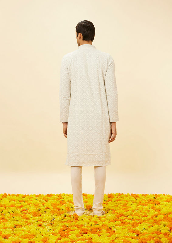 Twamev Men Mist Blue Sequined Chikankari Kurta Set