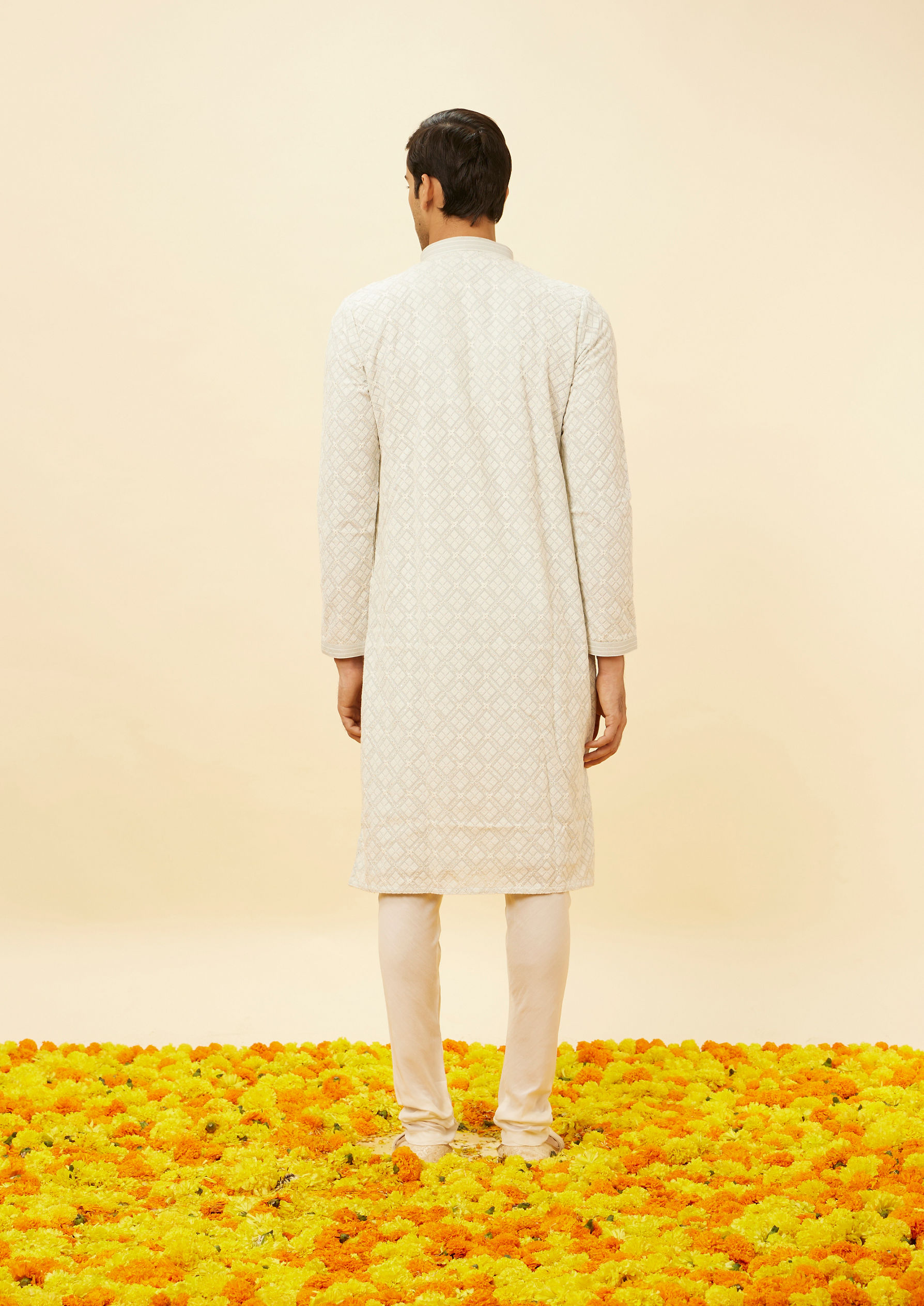 Twamev Men Mist Blue Sequined Chikankari Kurta Set