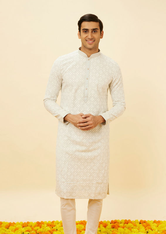 Twamev Men Mist Blue Sequined Chikankari Kurta Set