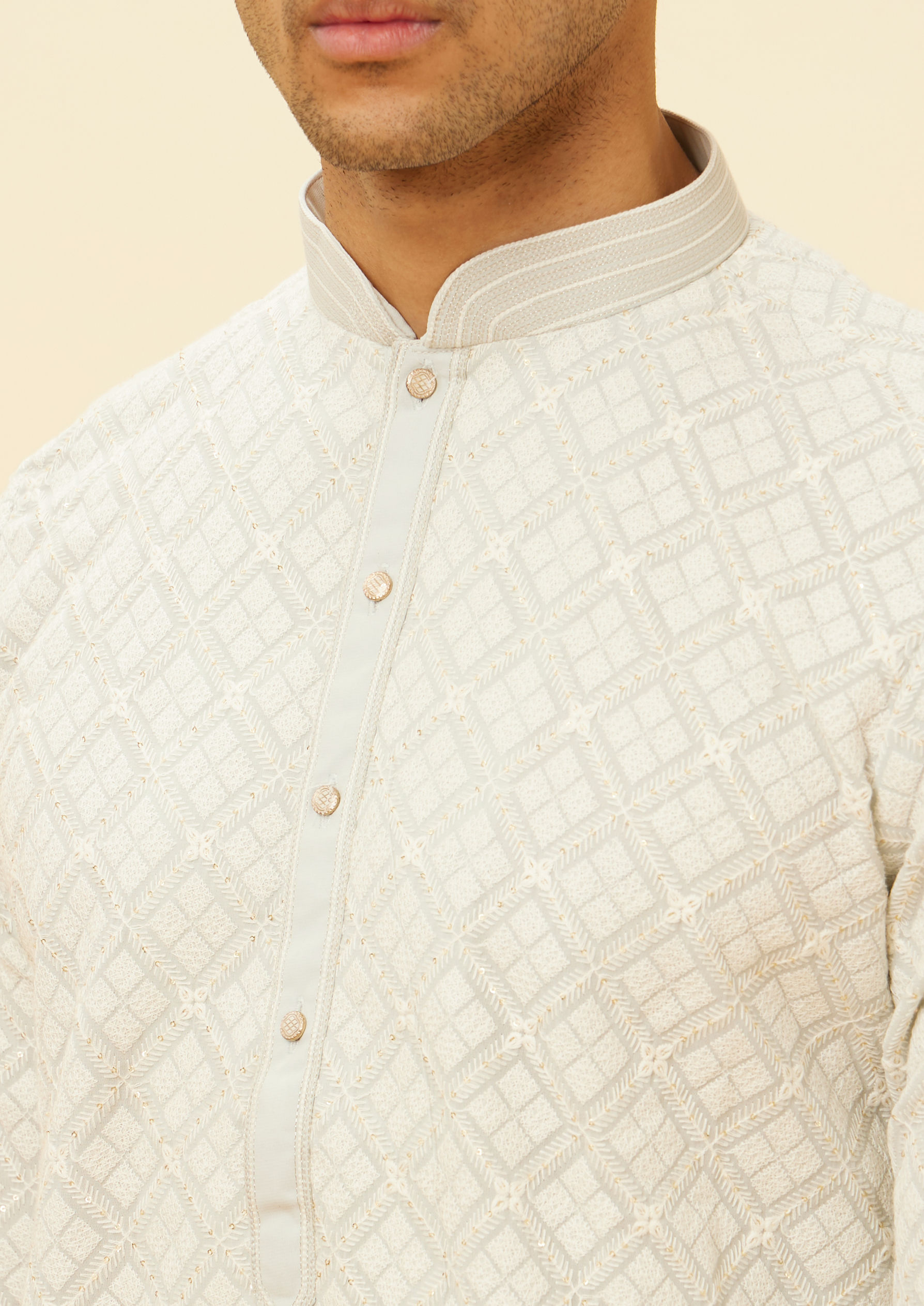 Twamev Men Mist Blue Sequined Chikankari Kurta Set