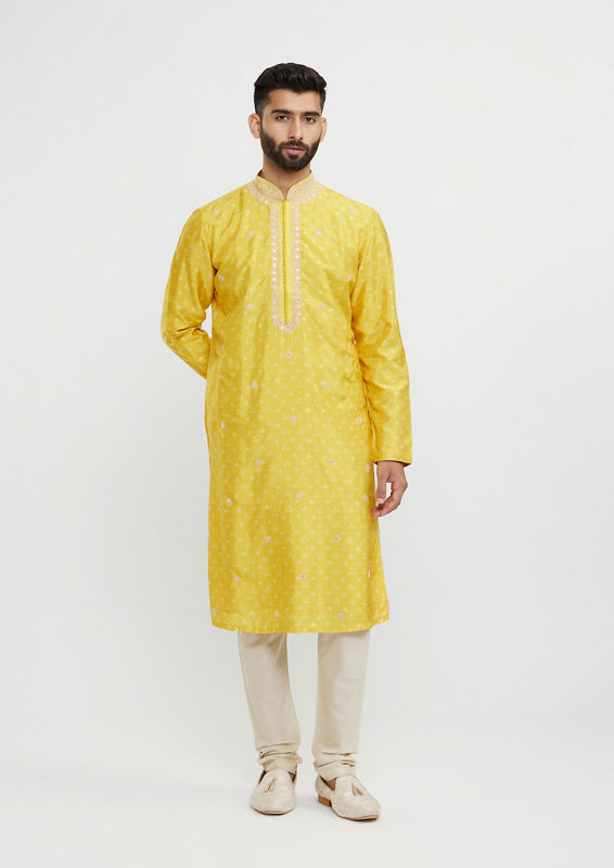 Twamev Men Radiant Mustard Kurta Pajama Set