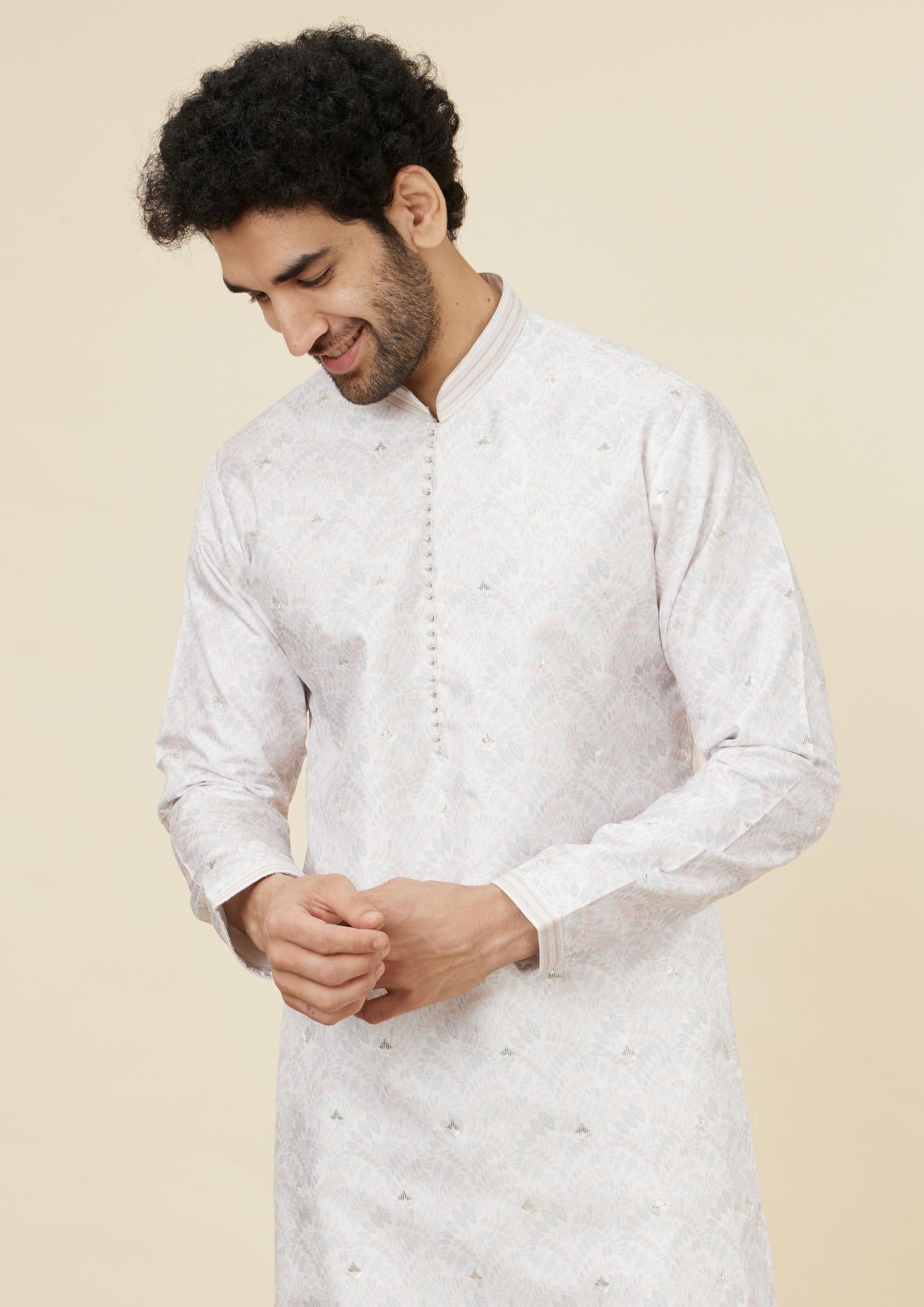 Twamev Men Charming Cream Kurta Set