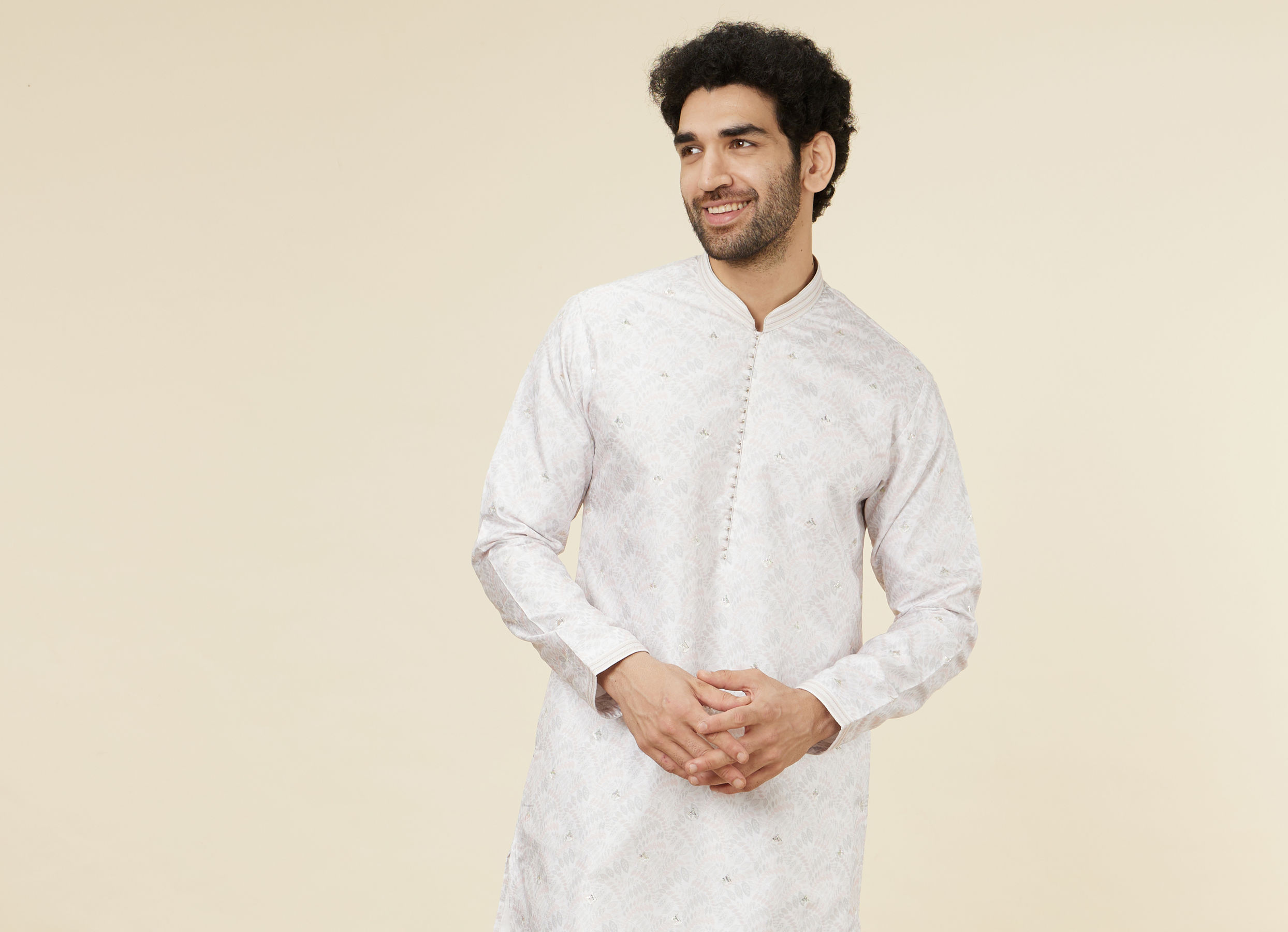 Twamev Men Charming Cream Kurta Set