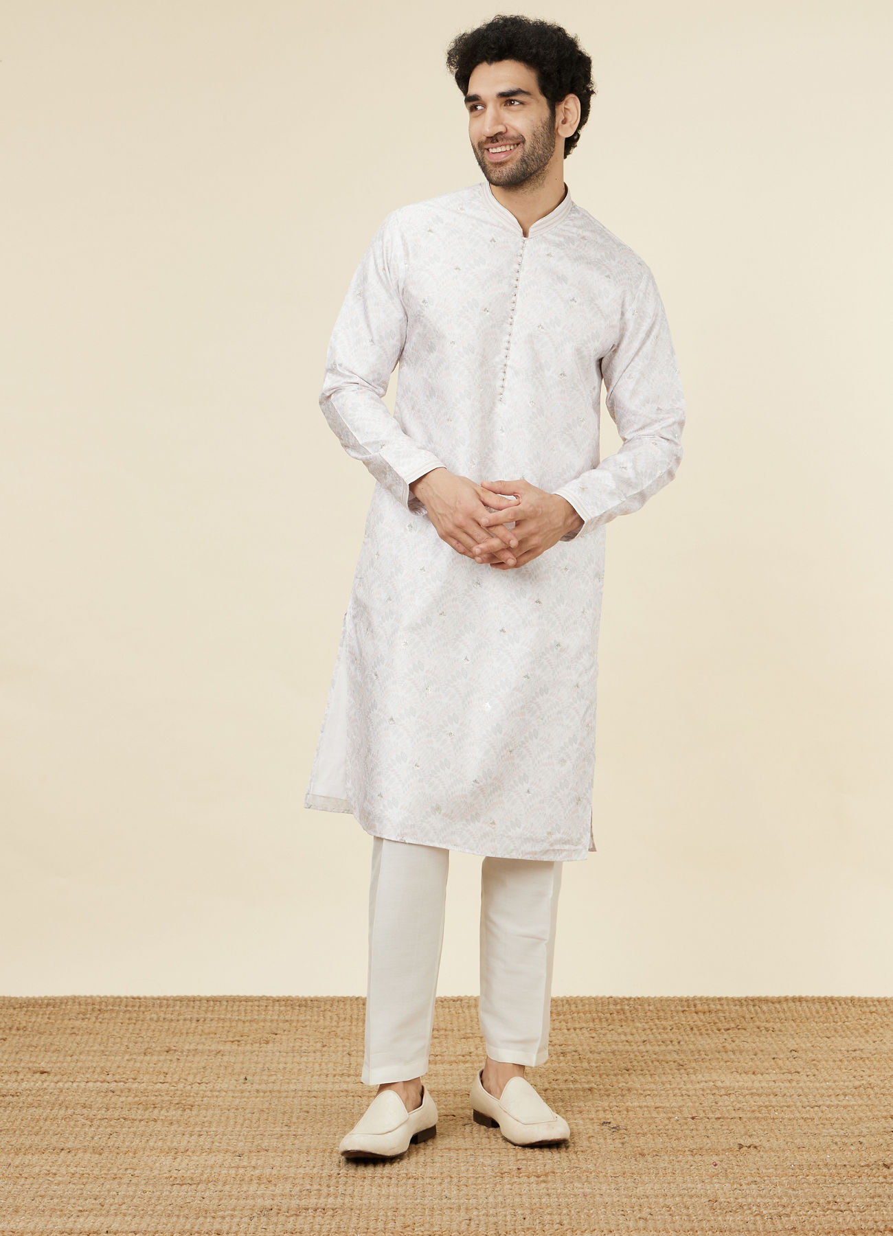 Twamev Men Charming Cream Kurta Set