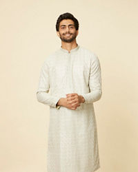 Twamev Men Pista Green Self Patterned Kurta set