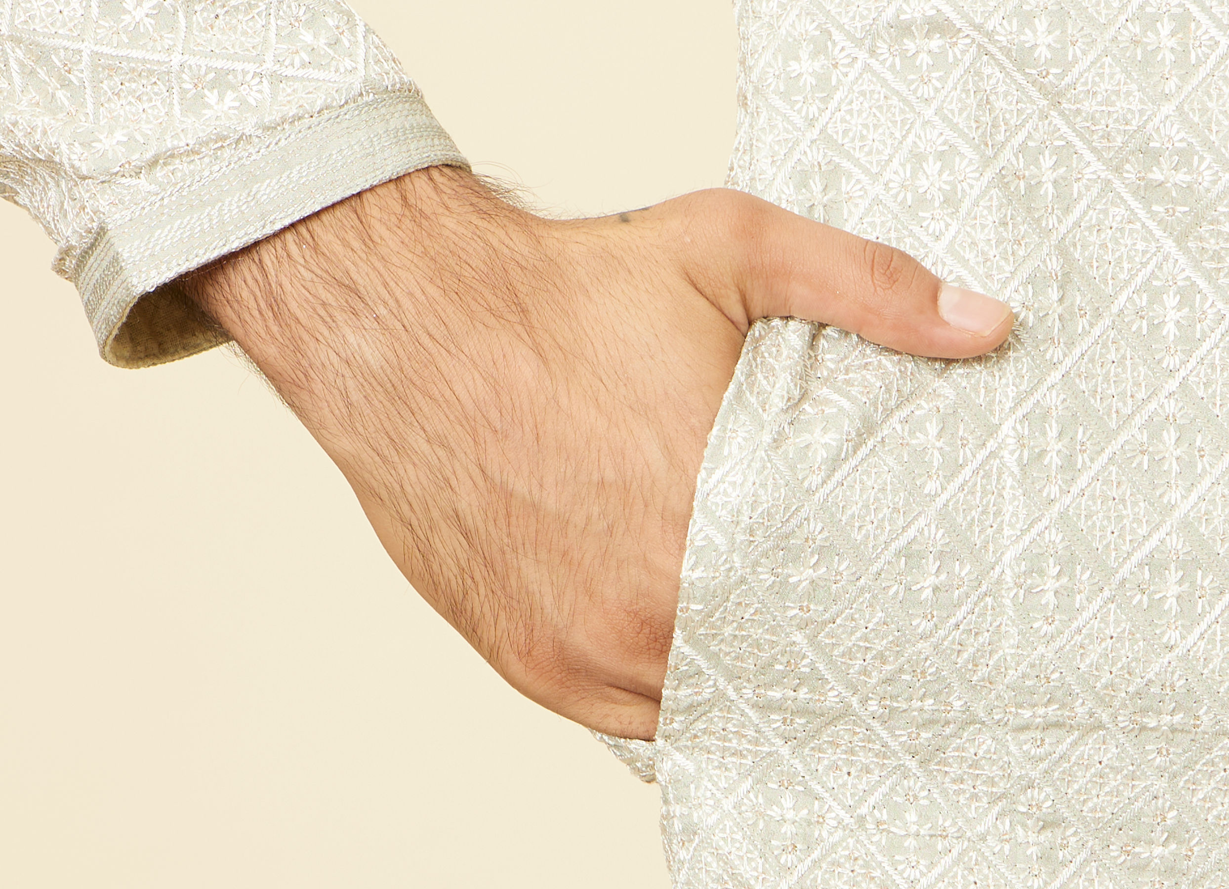 Twamev Men Pista Green Self Patterned Kurta set