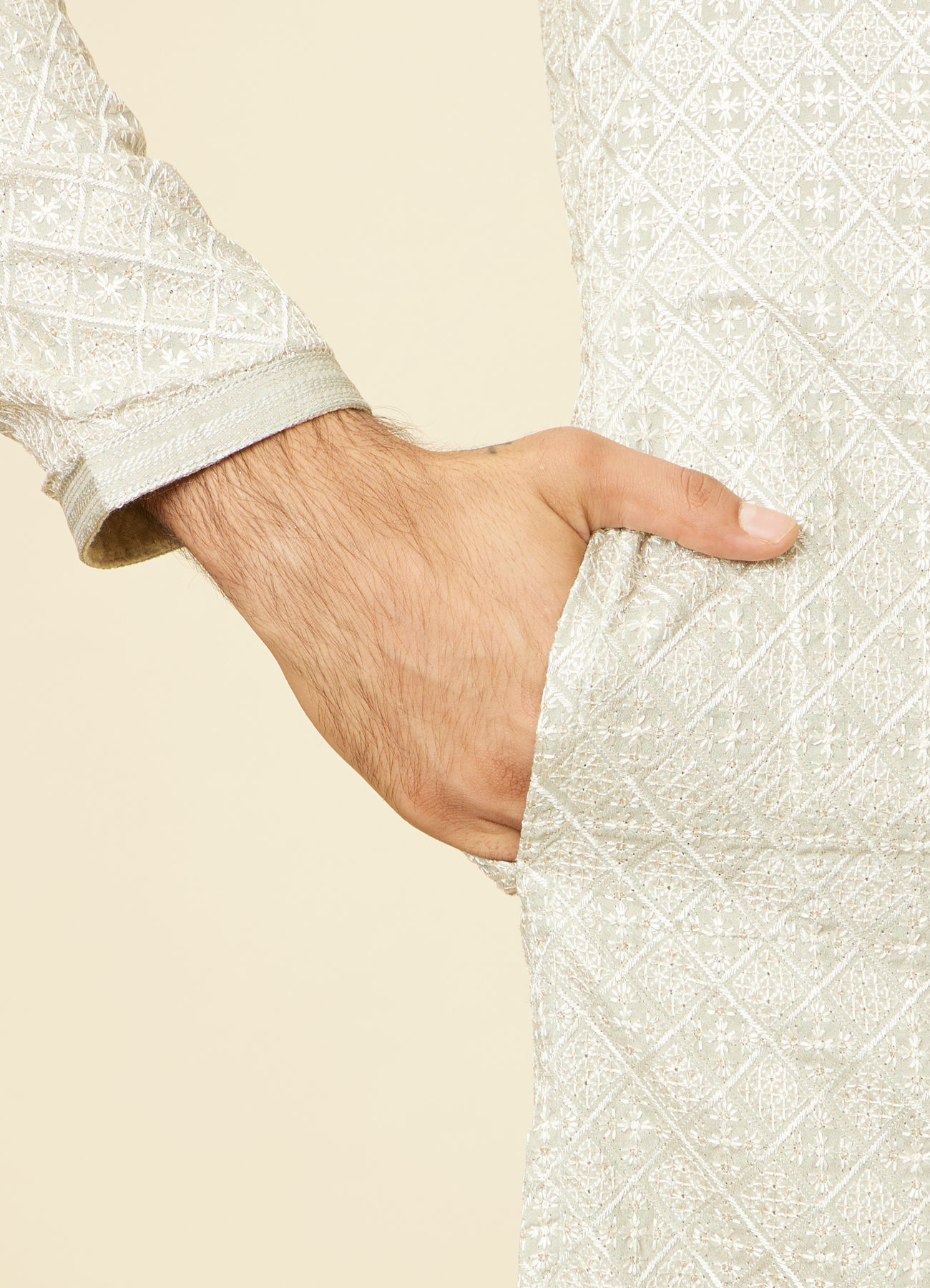 Twamev Men Pista Green Self Patterned Kurta set