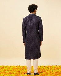 Twamev Men Navy Blue Sequined Shankh Motif Kurta Set