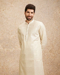 Twamev Men Cream Fern Buta Motif Patterned Kurta Set