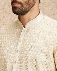 Twamev Men Cream Fern Buta Motif Patterned Kurta Set