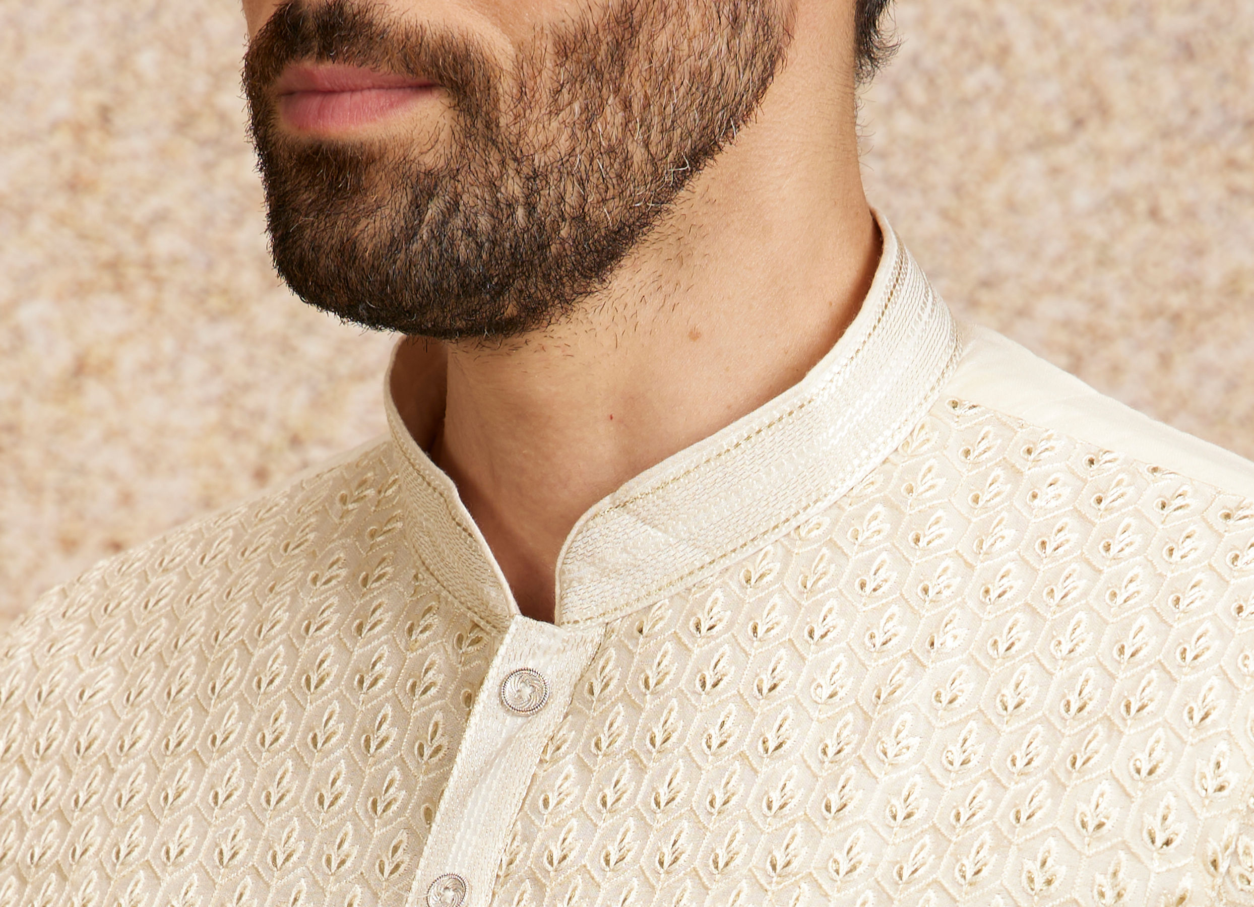 Twamev Men Cream Fern Buta Motif Patterned Kurta Set