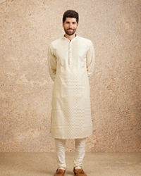 Twamev Men Cream Fern Buta Motif Patterned Kurta Set