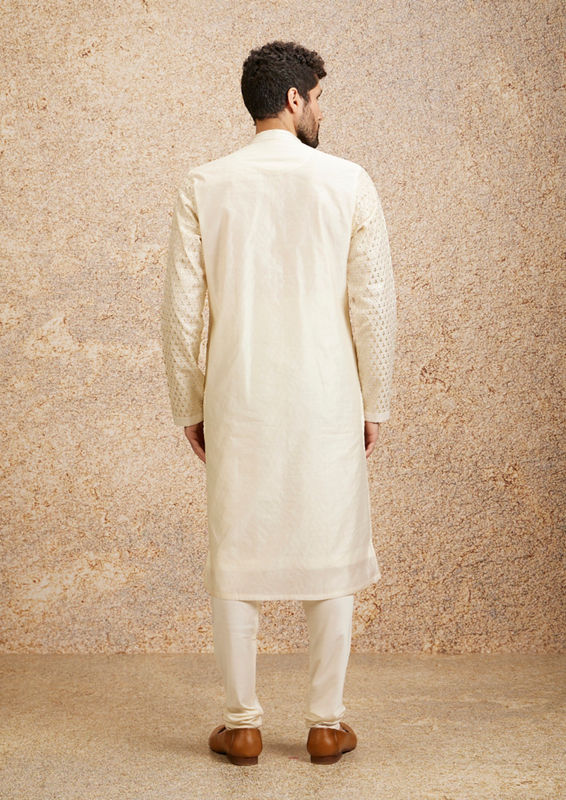 Twamev Men Cream Fern Buta Motif Patterned Kurta Set