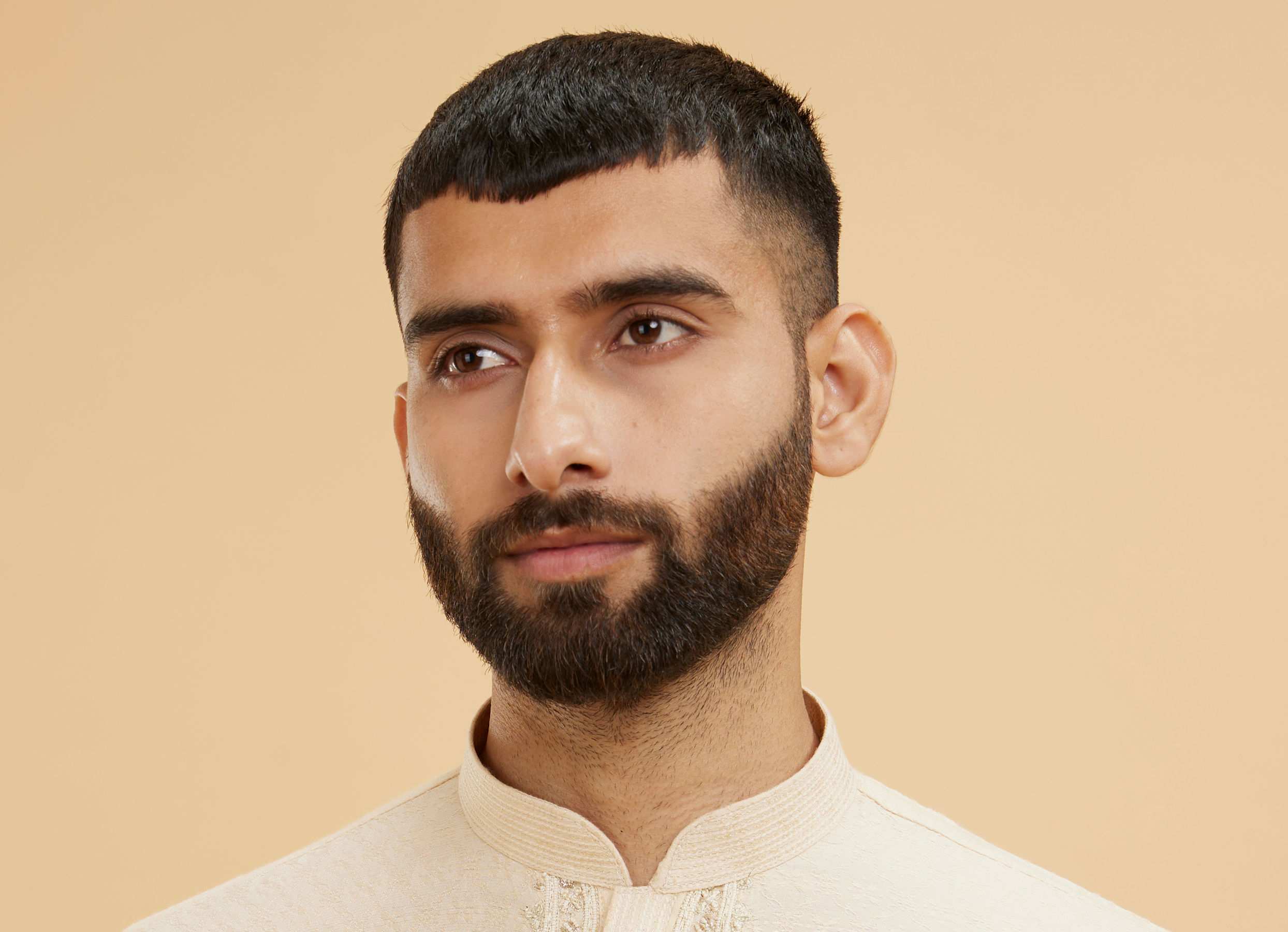 Twamev Men Beige Kurta Pajama Set with Subtle Thread Embroidery