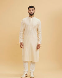 Twamev Men Beige Kurta Pajama Set with Subtle Thread Embroidery