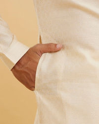 Twamev Men Beige Kurta Pajama Set with Subtle Thread Embroidery