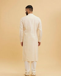 Twamev Men Beige Kurta Pajama Set with Subtle Thread Embroidery