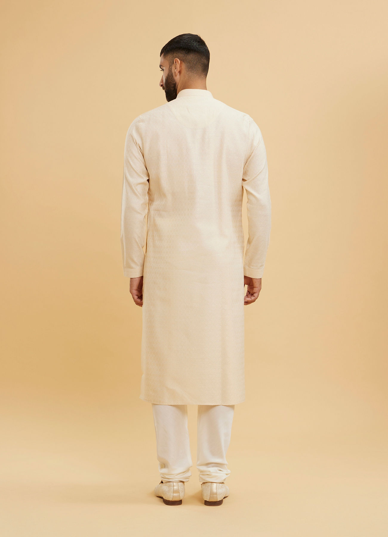 Twamev Men Beige Kurta Pajama Set with Subtle Thread Embroidery