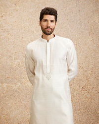 Twamev Men Embellished Warm White Kurta Pajama