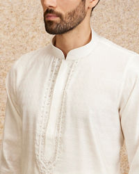 Twamev Men Embellished Warm White Kurta Pajama