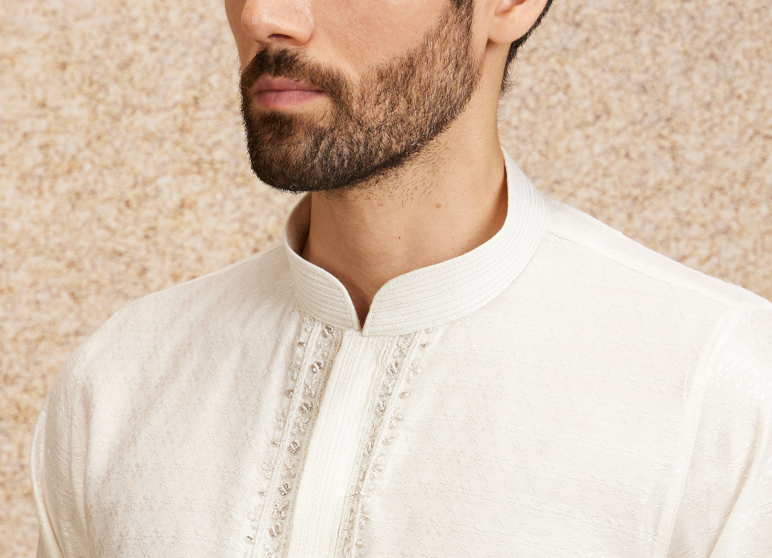 Twamev Men Embellished Warm White Kurta Pajama