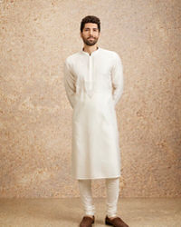 Twamev Men Embellished Warm White Kurta Pajama