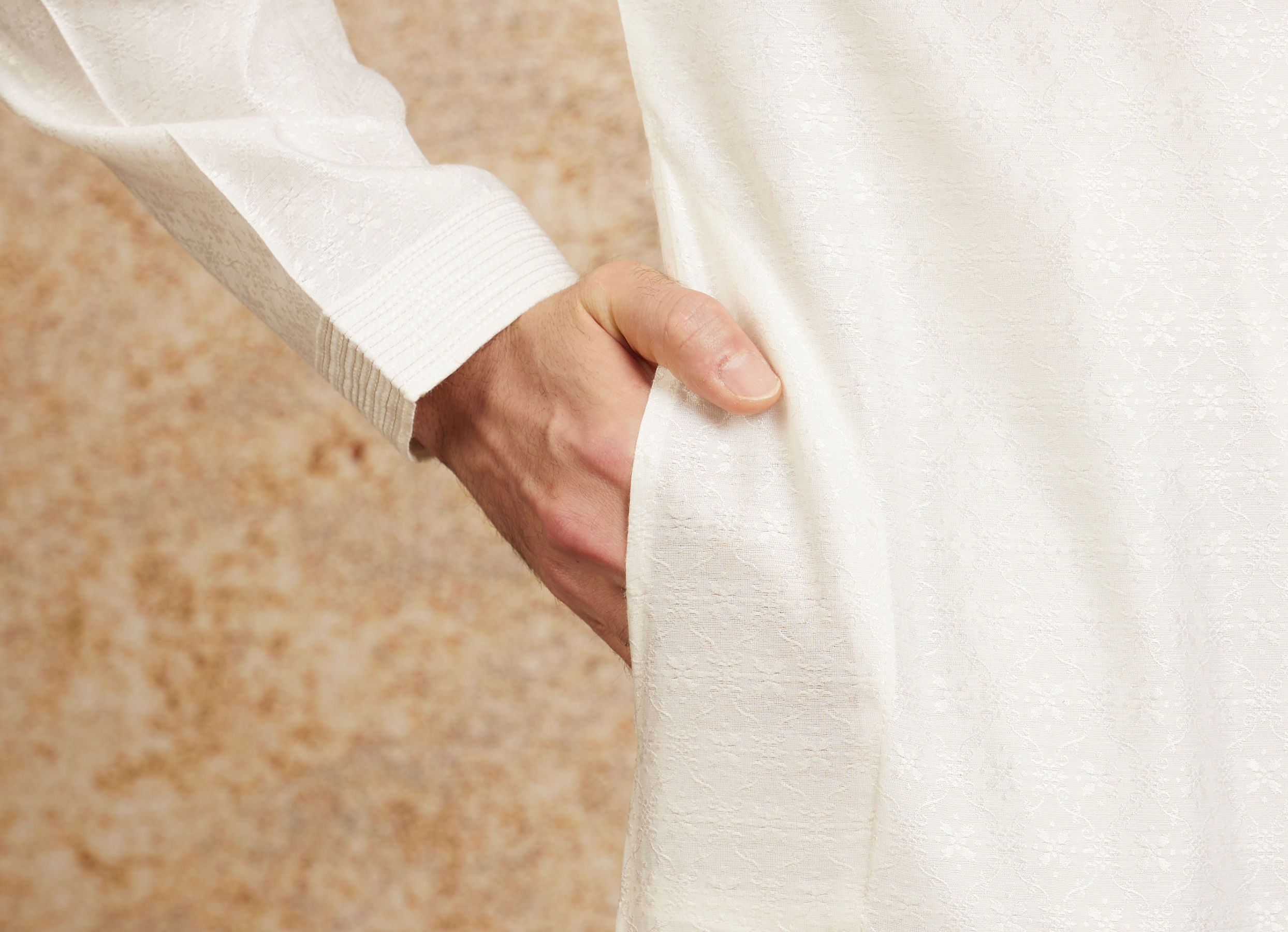 Twamev Men Embellished Warm White Kurta Pajama