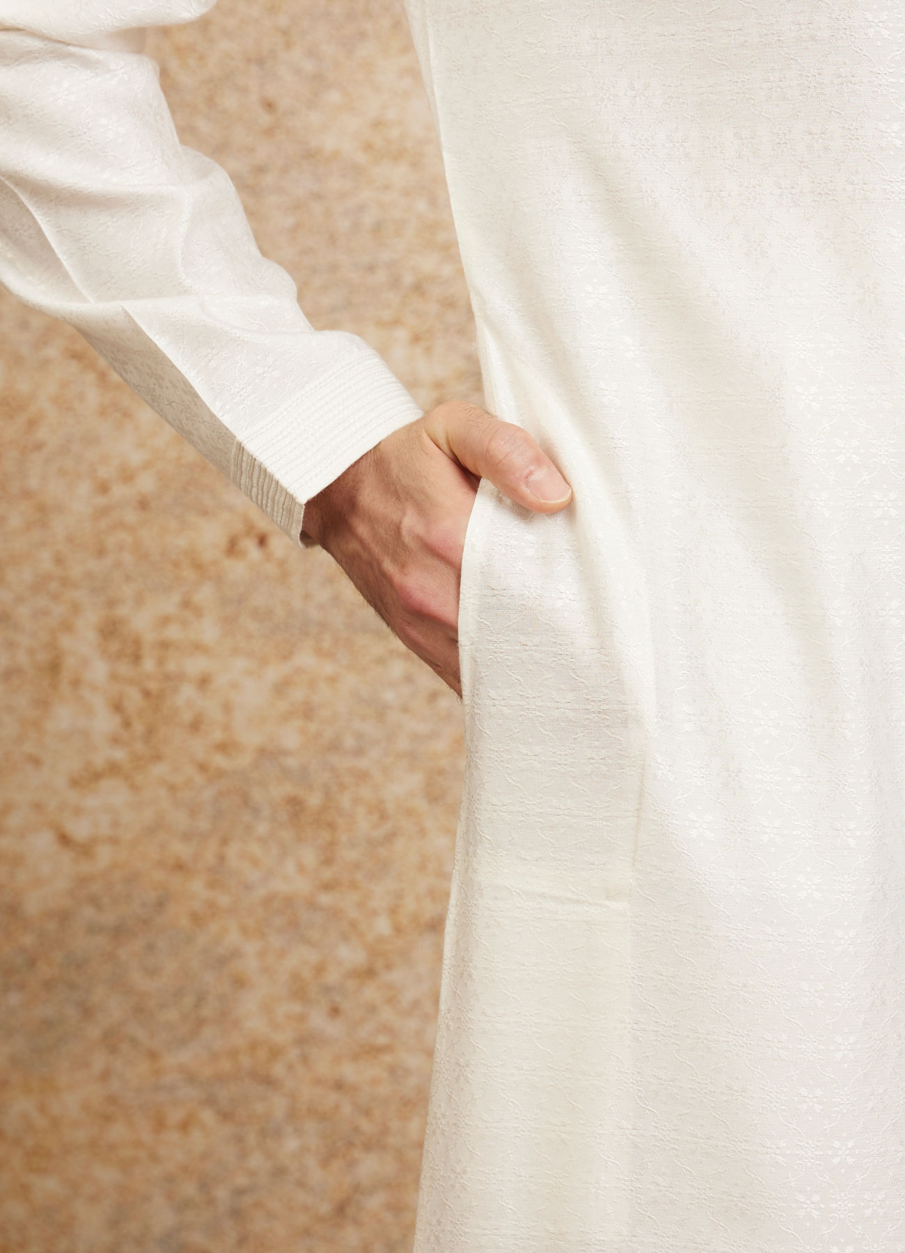 Twamev Men Embellished Warm White Kurta Pajama