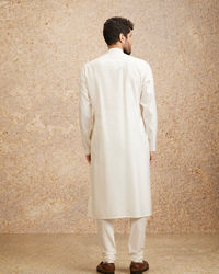 Twamev Men Embellished Warm White Kurta Pajama