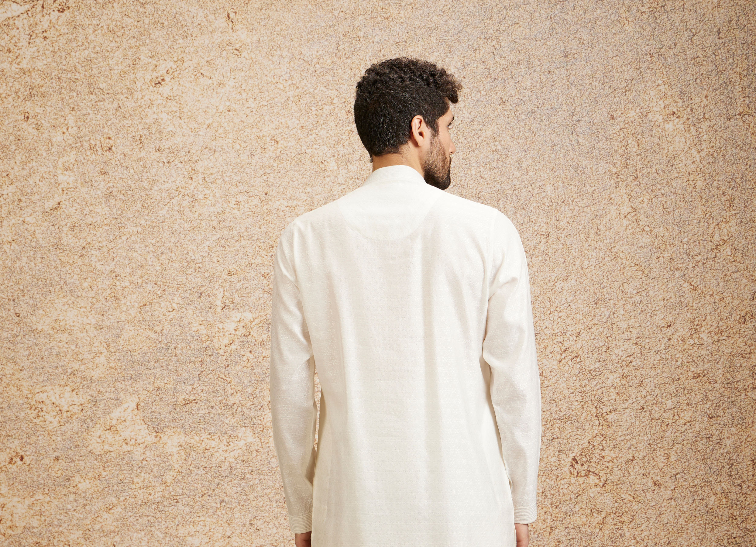 Twamev Men Embellished Warm White Kurta Pajama