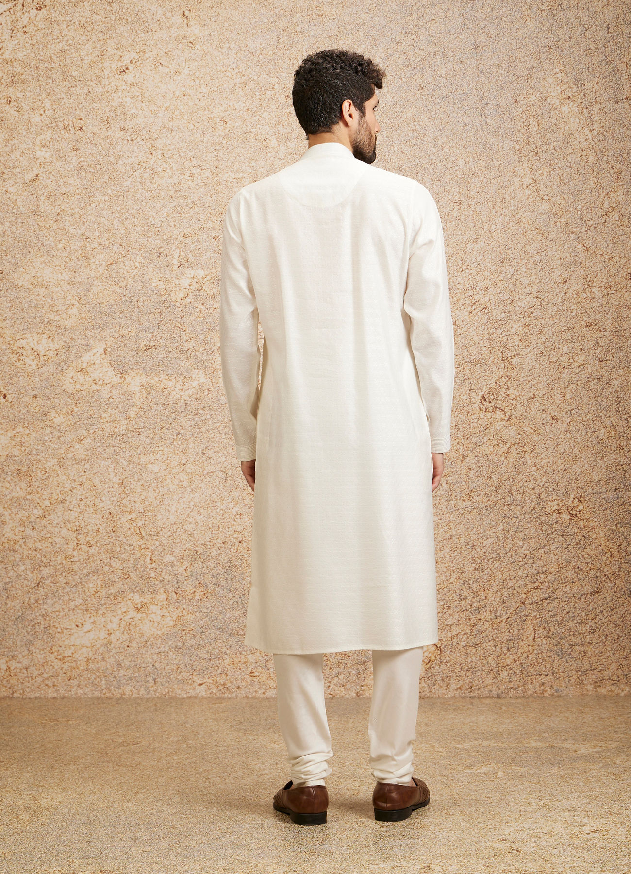 Twamev Men Embellished Warm White Kurta Pajama